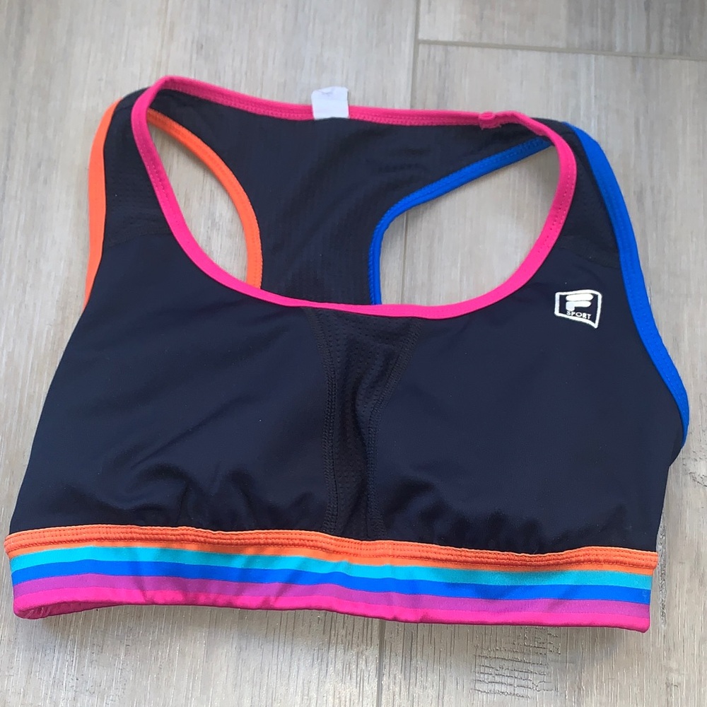 Fila Sport Black Sports Bra with Multicolor Trim